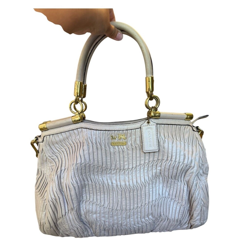 Coach 1302-21281 Ivory Gathered Leather Satchel Shoulder Bag Gold Hardware - Picture 13 of 16